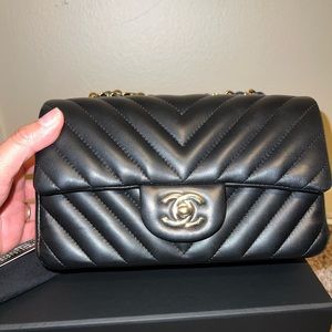 Chanel Mini Rectangle in Black Chevron